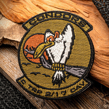 Embroidered military patch featuring a cartoon condor perched on a branch for Condors D TRP 2/17 CAV.